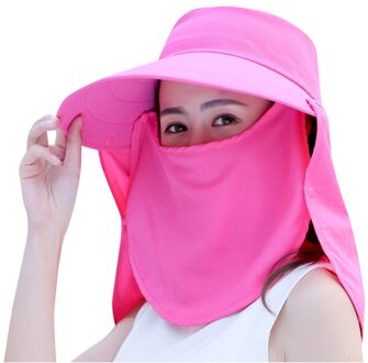 Zomer Vrouwen Dames Effen Kleuren Zonnehoed Winddicht Vlakte Outdoor Opvouwbare Geconfronteerd Hals Cover Masker Visser Hoed Vissen Caps # P4 heet roze