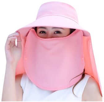 Zomer Vrouwen Dames Effen Kleuren Zonnehoed Winddicht Vlakte Outdoor Opvouwbare Geconfronteerd Hals Cover Masker Visser Hoed Vissen Caps # P4 Roze