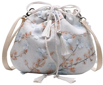 Zomer Vrouwen Flap Emmer Zakken Vintage Chinoiserie Crossbody Schoudertas Koord Messenger Mobiele Telefoon Organizer blauw