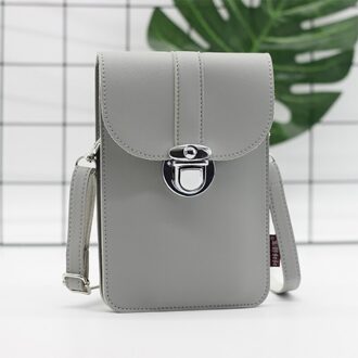 Zomer Vrouwen Outdoor Pu Leather Pocket Portemonnee Crossbody Schoudertas Mode Lock Decoratieve Mobiele Telefoon Touch Screen Grijs