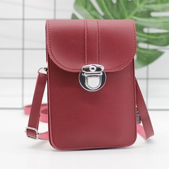 Zomer Vrouwen Outdoor Pu Leather Pocket Portemonnee Crossbody Schoudertas Mode Lock Decoratieve Mobiele Telefoon Touch Screen Rood