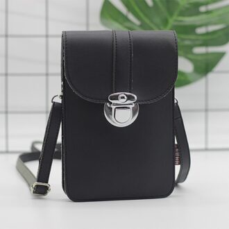 Zomer Vrouwen Outdoor Pu Leather Pocket Portemonnee Crossbody Schoudertas Mode Lock Decoratieve Mobiele Telefoon Touch Screen zwart