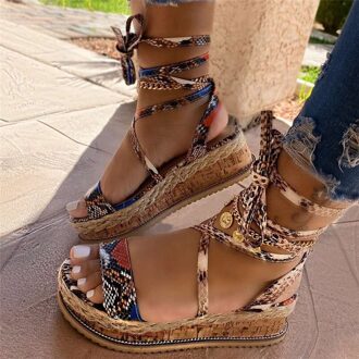 Zomer Vrouwen Snake Sandalen Platform Hakken Cross Strap Enkel Lace Peep Toe Beach Party Dames Schoenen Zapatos De mujer 43