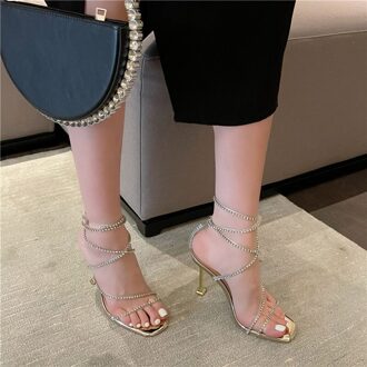 Zomer Vrouwen Strass Sandalen Kristallen Kruis Gebonden Dunne Hakken Pompen Mode Enkel Gesp Vrouwen Hoge Hakken Schoenen 8.5