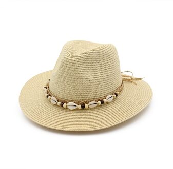 Zomer Vrouwen Stro Jazz Hoed Dames Fedora Hoeden met Kwastje Shell Lint Outdoor Strand Zonnehoed Party Wedding Formele Panama Hoed Beige