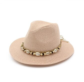 Zomer Vrouwen Stro Jazz Hoed Dames Fedora Hoeden met Kwastje Shell Lint Outdoor Strand Zonnehoed Party Wedding Formele Panama Hoed Roze