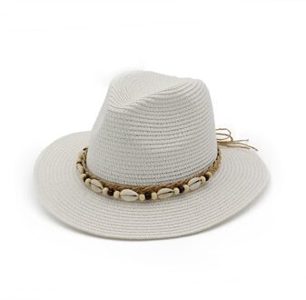 Zomer Vrouwen Stro Jazz Hoed Dames Fedora Hoeden met Kwastje Shell Lint Outdoor Strand Zonnehoed Party Wedding Formele Panama Hoed wit