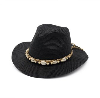 Zomer Vrouwen Stro Jazz Hoed Dames Fedora Hoeden met Kwastje Shell Lint Outdoor Strand Zonnehoed Party Wedding Formele Panama Hoed zwart