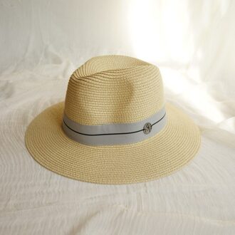 Zomer Vrouwen Wide Brim Straw Fedora Hoeden Met Letters Chapeu Feminino Zon Strand Caps SDDS127 beige