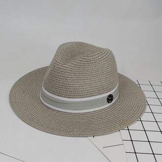 Zomer Vrouwen Wide Brim Straw Fedora Hoeden Met Letters Chapeu Feminino Zon Strand Caps SDDS127 grijs