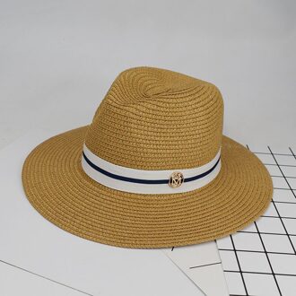 Zomer Vrouwen Wide Brim Straw Fedora Hoeden Met Letters Chapeu Feminino Zon Strand Caps SDDS127 khaki
