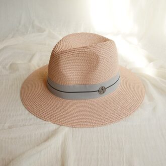 Zomer Vrouwen Wide Brim Straw Fedora Hoeden Met Letters Chapeu Feminino Zon Strand Caps SDDS127 roze