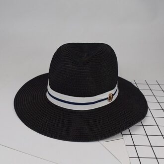 Zomer Vrouwen Wide Brim Straw Fedora Hoeden Met Letters Chapeu Feminino Zon Strand Caps SDDS127 zwart
