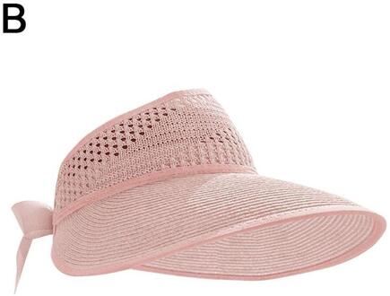 Zomer Vrouwen Zonnehoed Opvouwbare Emmer Cap Beige Strik Top Hoed Platte Kant Panama Zachte Lint Caps Stro strand Bloemen T2N2 roze