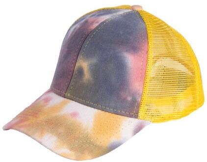 Zomer Womens Mesh Cc Paardenstaart Baseball Caps Mode Tie Dye Snapback Caps Voor Vrouwelijke Sport Hoed Zonnehoed anti-Uv Geel