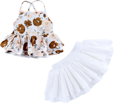 Zomer Zoete Baby Meisjes Kleding Sets Sling Bloem Patroon Top Witte Korte Rok Mode Kleding Schattige Baby Meisjes Pakken 0-2Y 3M