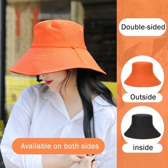 Zomer Zonnebrandcrème Dubbelzijdige Visser Hoed Vrouwelijke Gezicht Anti-Ultraviolet Grote Rand Zonnescherm Hoed Dubbele-zijdig Emmer Hoed oranje-zwart