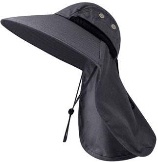 Zomer Zonnehoed Mannen Vrouwen Katoen Boonie Hoed Met Nek Flap Outdoor Uv Bescherming Grote Brede Rand Wandelen Vissen Safari emmer Hoed donker grijs