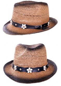 Zomerhoed van stro met bloemen bandje