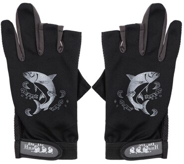 Zon Bescherming 3 Vingerloze Vissen Handschoenen Ademend Sneldrogend Anti-Slip Vissen Handschoenen Voor Unisex Vinger Handschoen Type1-zwart