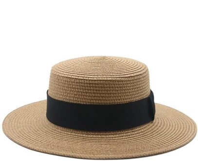 Zon Hoeden Mannen Vrouwen Brede Rand Lint Band Kaki Zwarte Klassieke Eenvoudige Strooien Hoeden Zon Casual Outdoor Strand Mannen vrouwen Hoed khaki