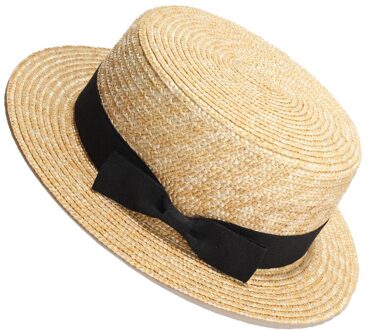 Zon Hoeden Natuurlijke Tarwe Stroschipper Top Hoed Vrouwen Zomer Strand Platte Rand Cap Strik Lint Voor Sombrero de Sol 2