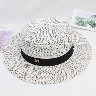 Zon Hoeden Platte Top Brede Rand Effen Kleur Lint Band Vrouwen Hoeden Lente Zomer Zwart Wit Zomer Lente Strand Outdoor vrouwen Hoeden