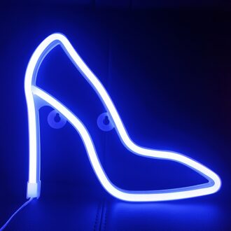 Zon Neon Licht Led Hoge Hakken Schoenen Neon Teken Lichten Usb Batterij Wall Lamp Voor Kamer Home Muur lampen Party Wedding Decor Shoes blauw