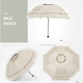 Zon Opvouwbare Paraplu Regen Vrouwen Kant Paraguas Mujer Zwart Parasol Vouwen Prinses Guarda Chuva Invertido Uv-bescherming 60U0094 creamy-wit