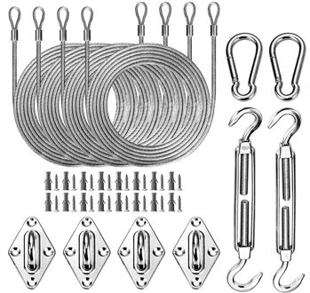 Zon Shade Sail Canopy Accessoire Zon Zonnezeil Hardware Kit Zeil Bevestigingsset Spanschroef Pad Oog Karabijnhaak Clip Haak Schroeven zilver