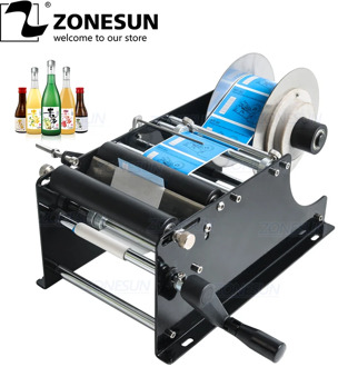 ZONESUN Manual Round Bottle Labeling Machine Beer Cans Wine Adhesive Sticker Labeler Label Dispenser Machine Packing Machine