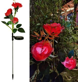Zonne Bloem Licht Rose Bloem Lamp Led Solar Licht Voor Tuin Decoratie Waterdichte Outdoor Landschap Gazon Lamp Voor Patio Yard roos rood