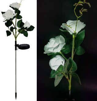 Zonne Bloem Licht Rose Bloem Lamp Led Solar Licht Voor Tuin Decoratie Waterdichte Outdoor Landschap Gazon Lamp Voor Patio Yard roos wit