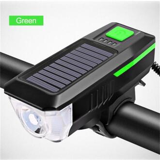 Zonne-energie Fietslicht Met Hoorn T6 Led Road Mountainbike Front Light Usb Oplaadbare Koplamp 3 Modes Cycling Hoofd lamp groen