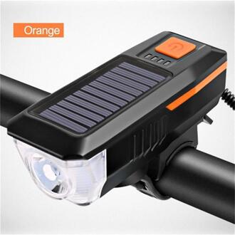 Zonne-energie Fietslicht Met Hoorn T6 Led Road Mountainbike Front Light Usb Oplaadbare Koplamp 3 Modes Cycling Hoofd lamp Oranje