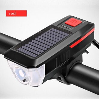 Zonne-energie Fietslicht Met Hoorn T6 Led Road Mountainbike Front Light Usb Oplaadbare Koplamp 3 Modes Cycling Hoofd lamp Rood