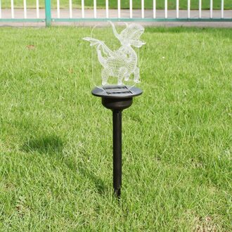 Zonne-energie Led Licht Transparant Acryl Outdoor Tuin Gazon Pathway Landschap Lamp D6 Fire Dragon
