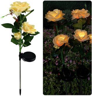 Zonne-energie Led Light Rose Bloem Lamp Simulatie Bloem Solar Lamp Voor Gazon Yard Garden Lichtgevende Bloem Tuin Decoratie geel