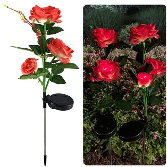 Zonne-energie Led Light Rose Bloem Lamp Simulatie Bloem Solar Lamp Voor Gazon Yard Garden Lichtgevende Bloem Tuin Decoratie Rood