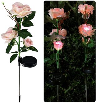 Zonne-energie Led Light Rose Bloem Lamp Simulatie Bloem Solar Lamp Voor Gazon Yard Garden Lichtgevende Bloem Tuin Decoratie roze