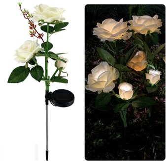 Zonne-energie Led Light Rose Bloem Lamp Simulatie Bloem Solar Lamp Voor Gazon Yard Garden Lichtgevende Bloem Tuin Decoratie wit