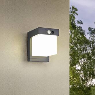 Zonne-wandlamp Colombo, matzwart, hoogte 14 cm, sensor zwart mat, wit