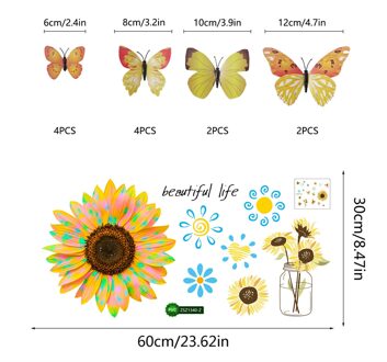 Zonnebloem Muurstickers 3D Kleur Stereo Vlinder Creatieve Woonkamer Slaapkamer Decoratie Muurstickers Stickers ZsZ1340