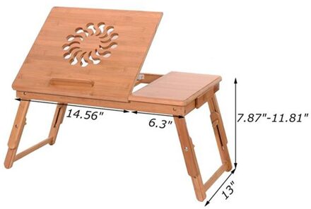 Zonnebloem Verstelbare Computer Tafel Bamboe Boekenplank Bureau Praktische En Modieuze Handige Dubbele-Bloem Patroon 53Cm houtkleur