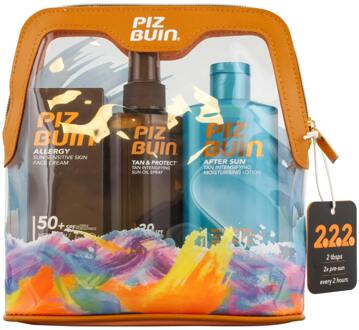 Zonnebrandcrème Piz Buin Travel Bag - Face Cream SPF50, Tan Oil Spray SPF30, Aftersun Lotion 50 ml + 150 ml + 200 ml