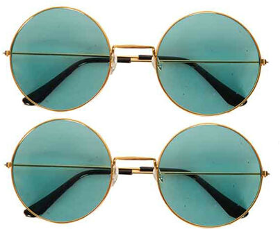 Zonnebril - 2x stuks - Hippie Flower Power Sixties - ronde glazen - groen