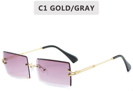 Zonnebril Dames Mode Vrouwen Lens Shades Retro Snijden Randloze Brillen Gradiënt Zon Frameloze Bril Wome C1