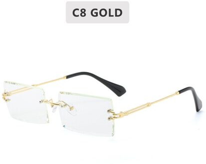 Zonnebril Dames Mode Vrouwen Lens Shades Retro Snijden Randloze Brillen Gradiënt Zon Frameloze Bril Wome C8