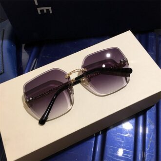 Zonnebril Vrouwen Oversized Brillen Gradiënt Bruin Roze Randloze Zonnebril voor Vrouwelijke Uv400 C01