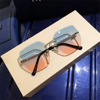 Zonnebril Vrouwen Oversized Brillen Gradiënt Bruin Roze Randloze Zonnebril voor Vrouwelijke Uv400 C02